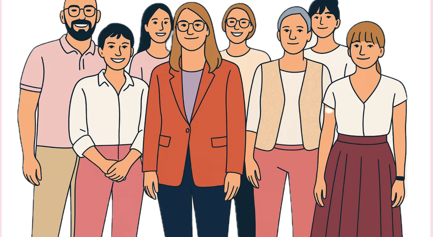 Illustration: Eine vielfältige Gruppe von Menschen steht zusammen